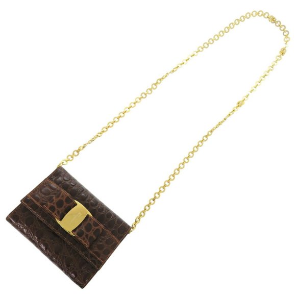 Salvatore Ferragamo Vara Ribbon Chain Shoulder Bag AQ213202, Embossed Leather... - Picture 8 of 9